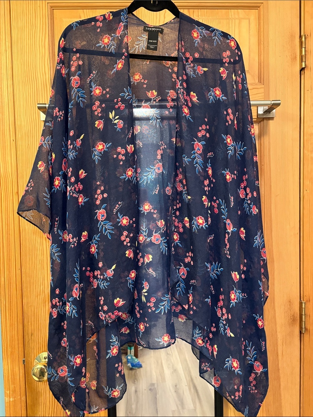 Sheer Floral Blue Buttonless Cover UpLane Bryant